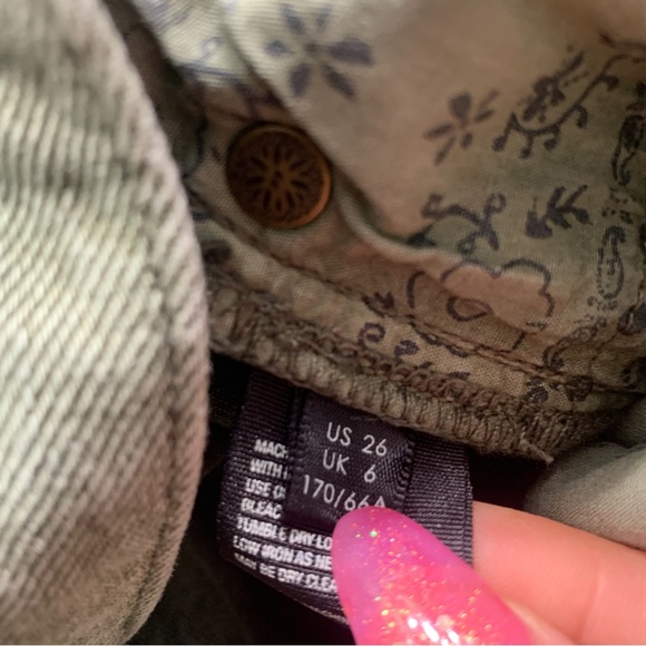 FREE PEOPLE SEQUOIA BERMUDA SHORTS DISTRESSED DENIM BERMUDA SHORTS IN PINE GREEN - Picture 9 of 15